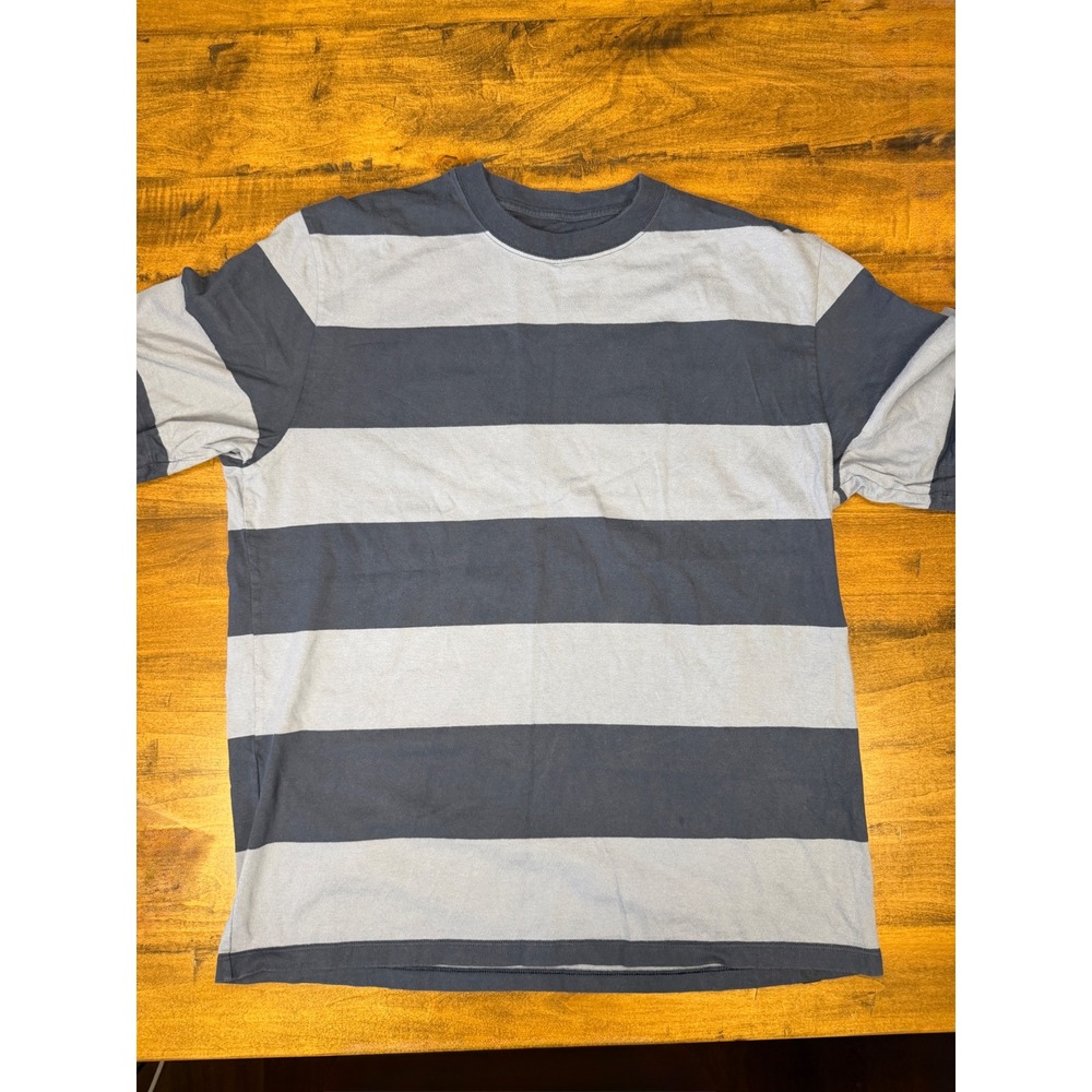 Lululemon Mens Striped Short Sleeve T-Shirt Blue Crew Neck Relaxed Fit Tee XL